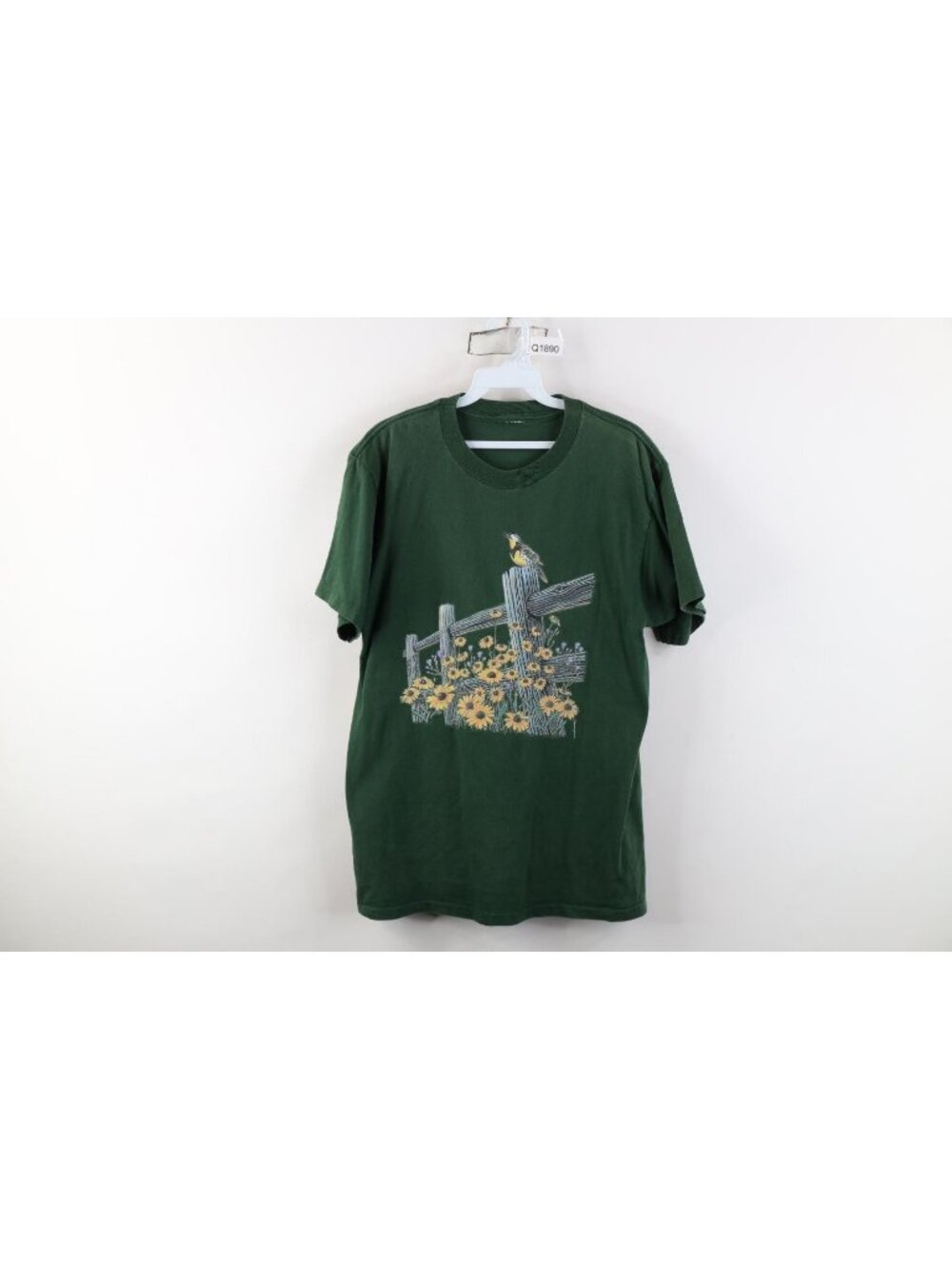 Vintage 90s Streetwear Womens Large Faded Nature Bird Sunflower T-Shirt Green